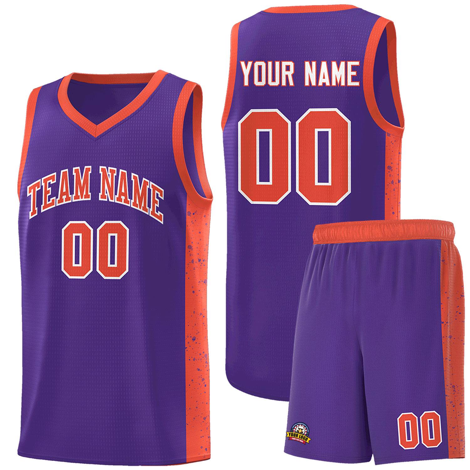 Custom Purple Orange-White Side Splash Sports Uniform Basketball Jersey