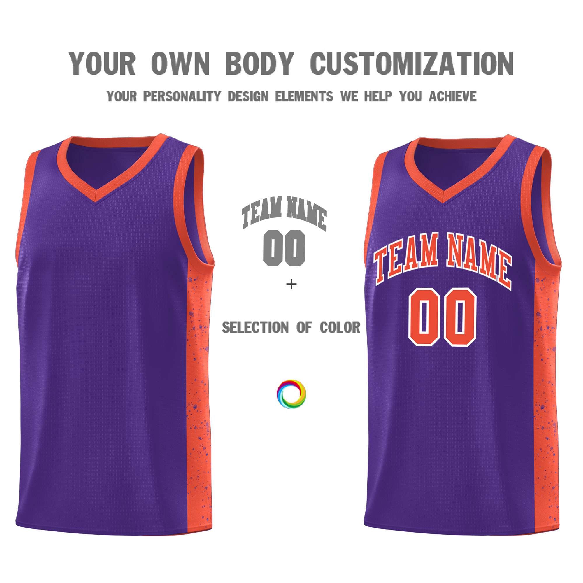Custom Purple Orange-White Side Splash Sports Uniform Basketball Jersey