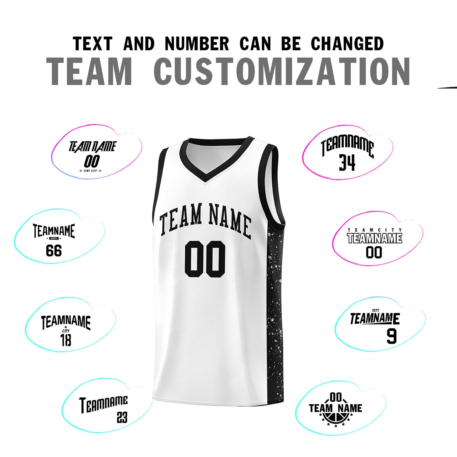 Custom White Black Side Splash Sports Uniform Basketball Jersey