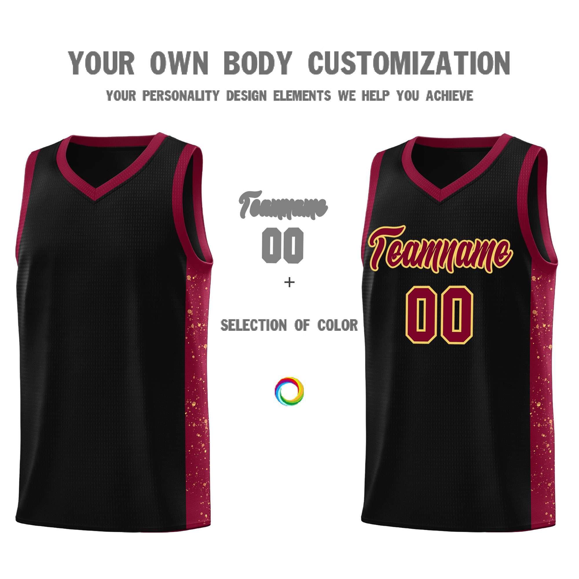 Custom Black Crimson-Khaki Side Splash Sports Uniform Basketball Jersey