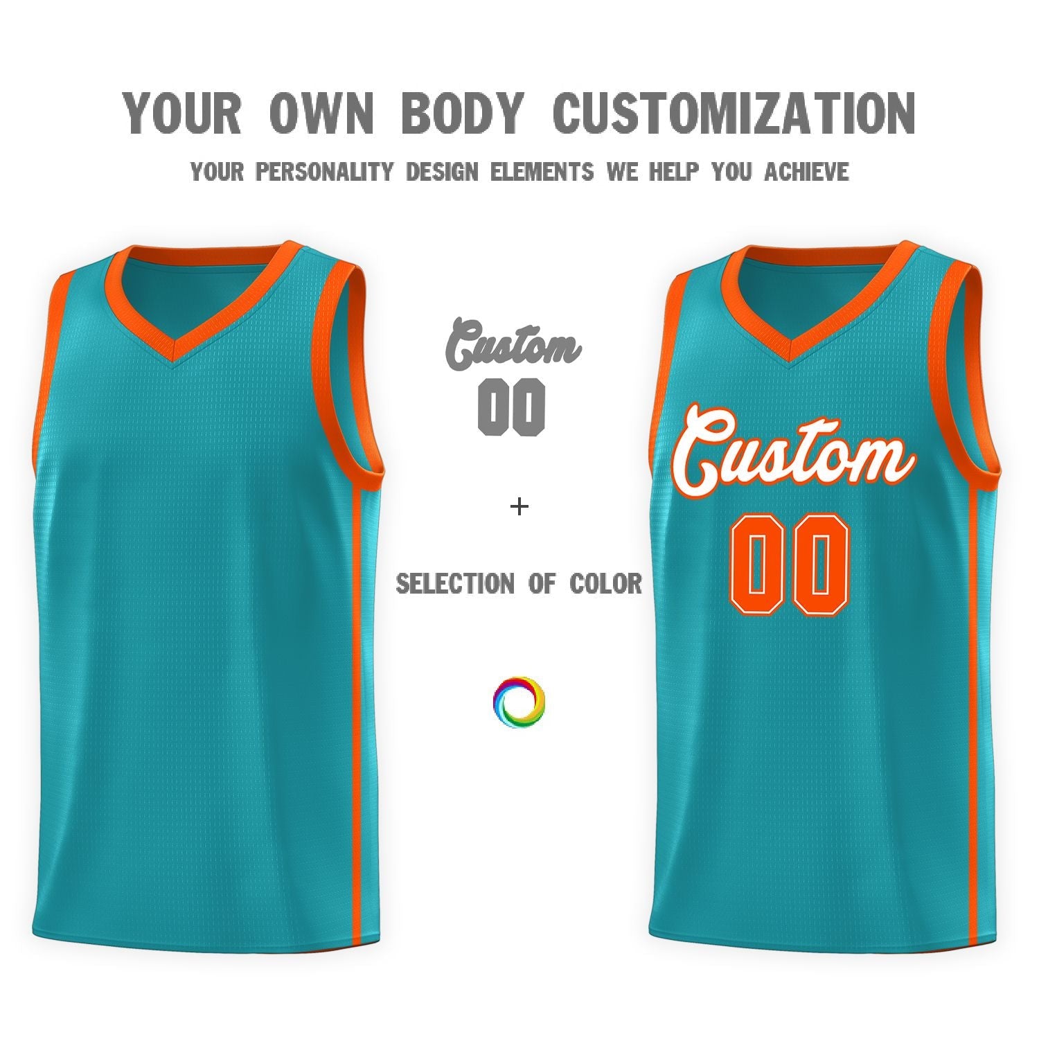 Custom Aqua White-Orange Side Two Bars Sports Uniform Basketball Jersey