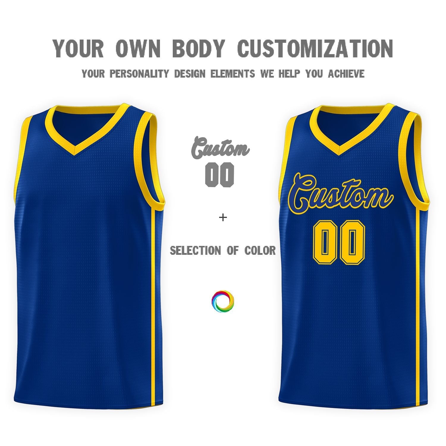 Custom Royal Gold Side Two Bars Sports Uniform Basketball Jersey