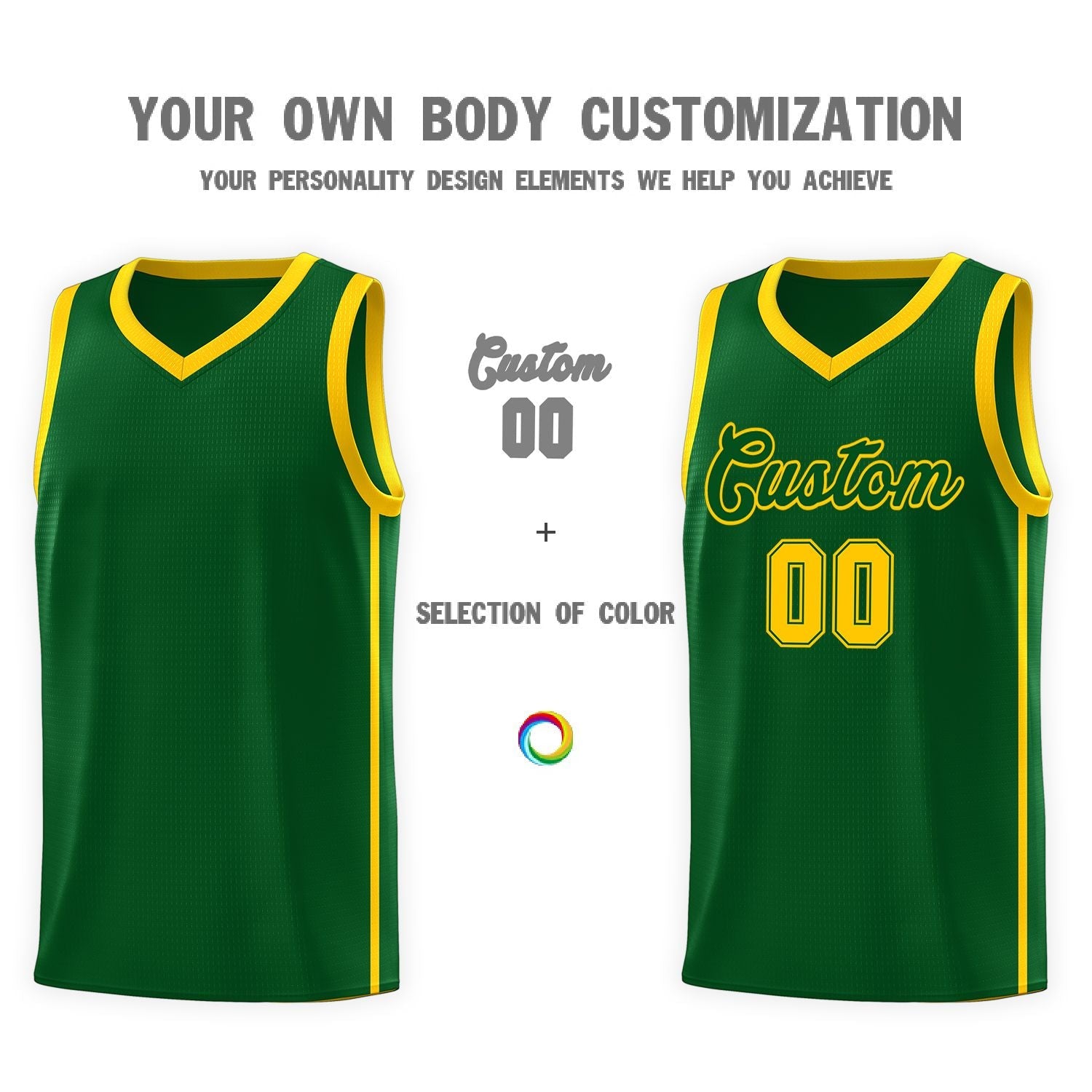 Custom Green Gold Side Two Bars Sports Uniform Basketball Jersey
