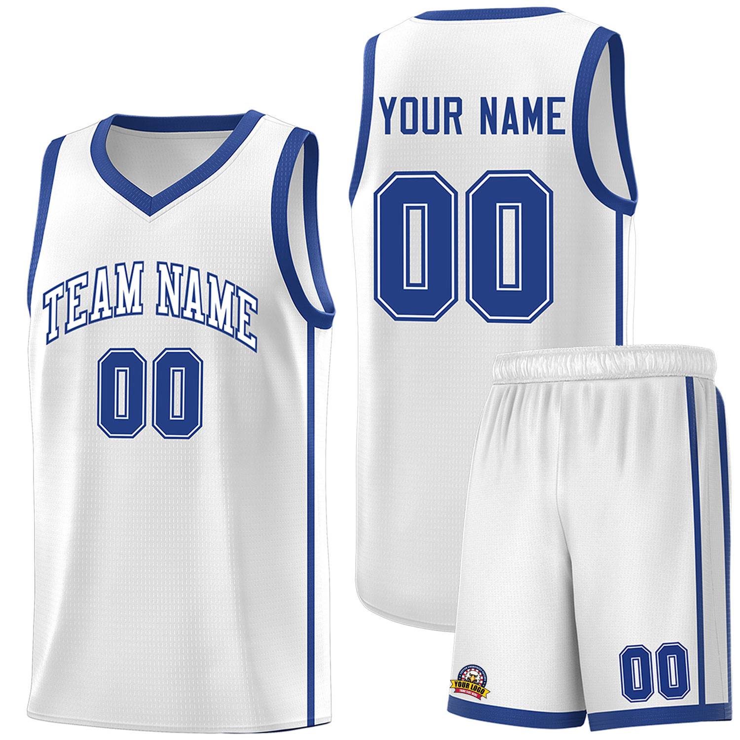 Custom White Royal Side Two Bars Sports Uniform Basketball Jersey