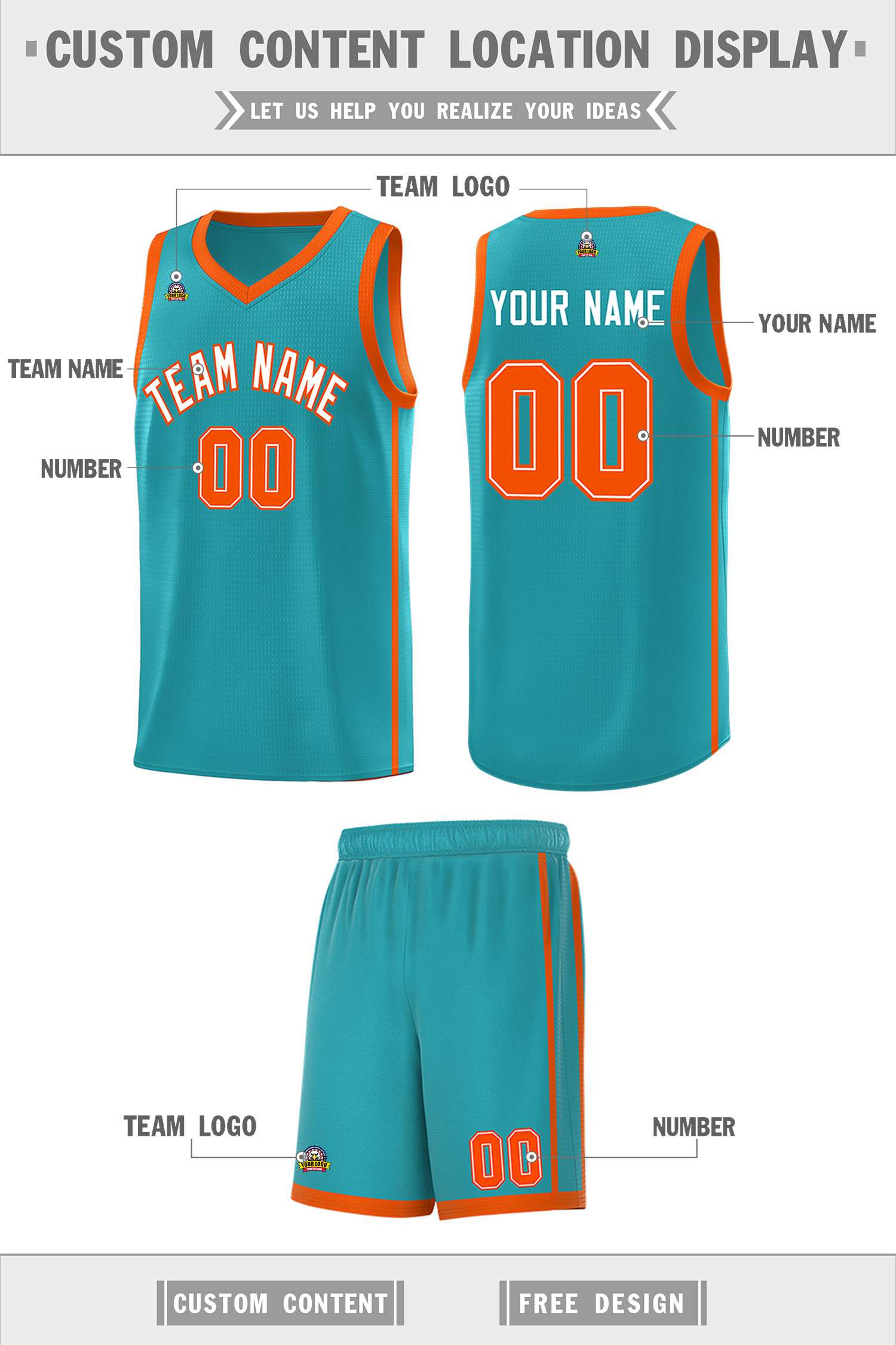 Custom Aqua White-Orange Side Two Bars Sports Uniform Basketball Jersey