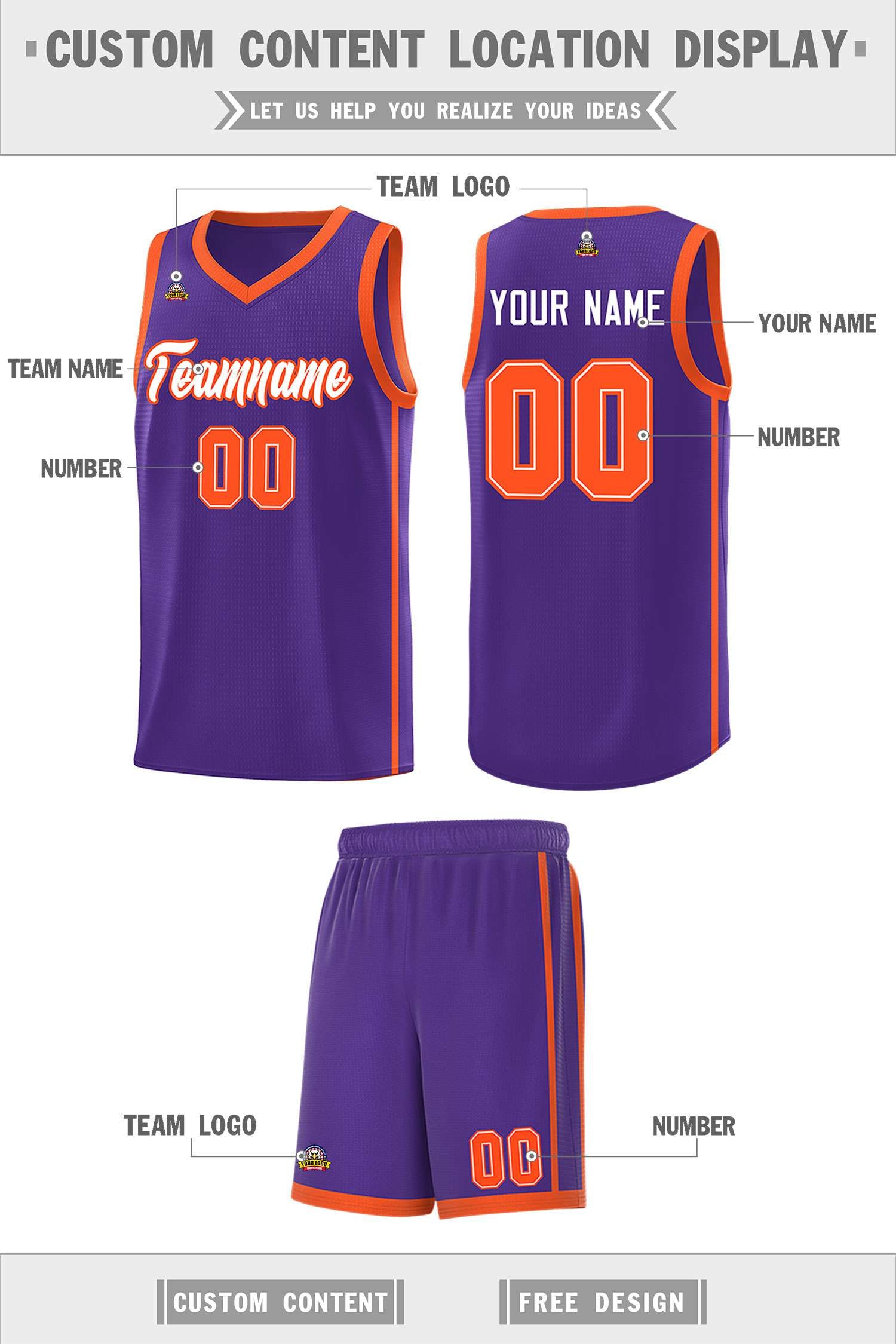 Custom Purple White-Orange Side Two Bars Sports Uniform Basketball Jersey