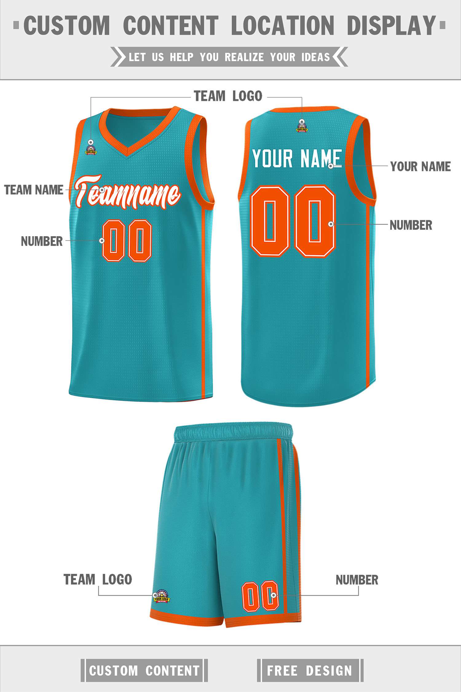 Custom Aqua White-Orange Side Two Bars Sports Uniform Basketball Jersey