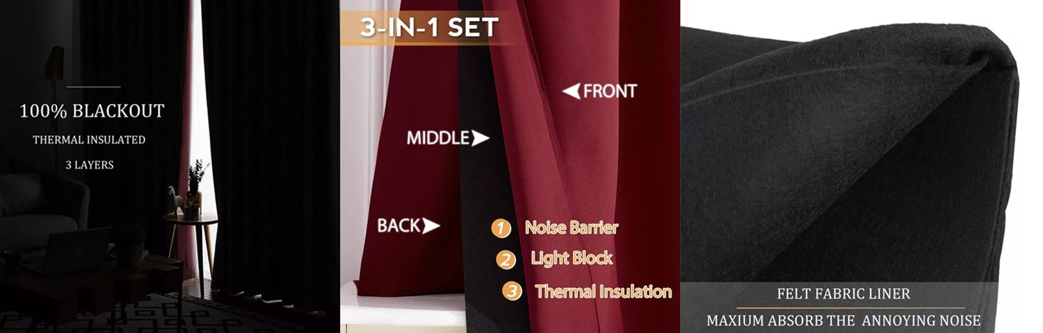 100% Blackout Sound Insulation Window Curtain Panels