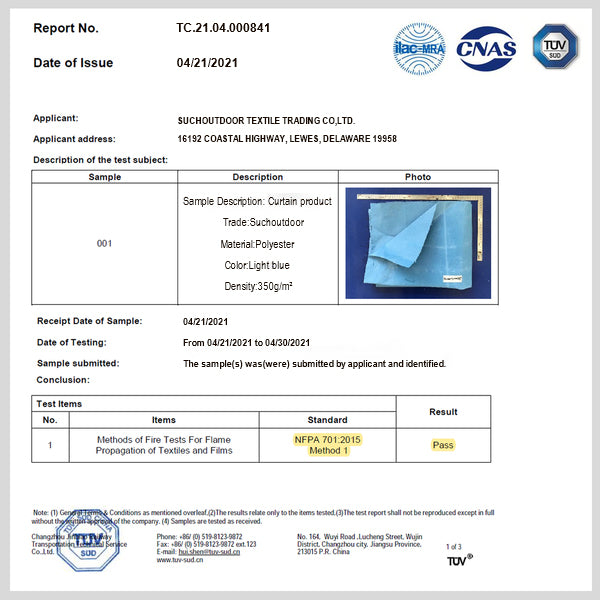 report of flame retardant curtain