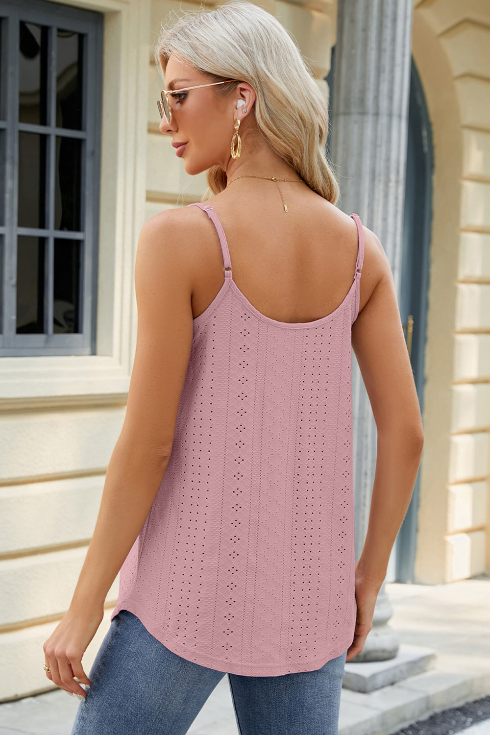 Eyelet Scoop Neck Ruched Cami Top