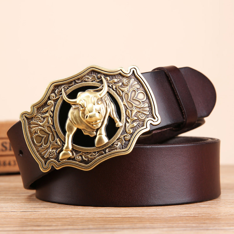Bull Head Copper Smooth Leather Belt