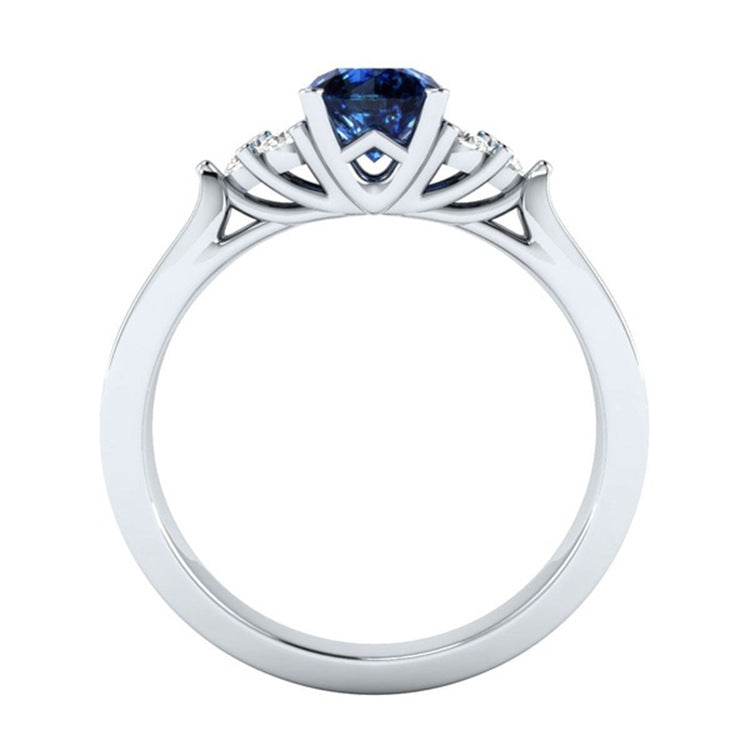 Inlaid Sapphire Zircon Princess Cut Ring