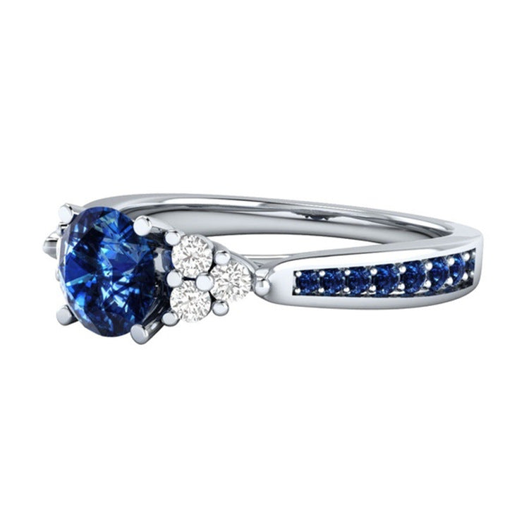 Inlaid Sapphire Zircon Princess Cut Ring