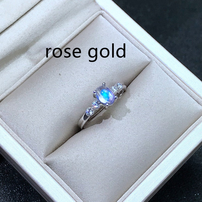 Inlaid Natural Blue Silver Moonstone Ring