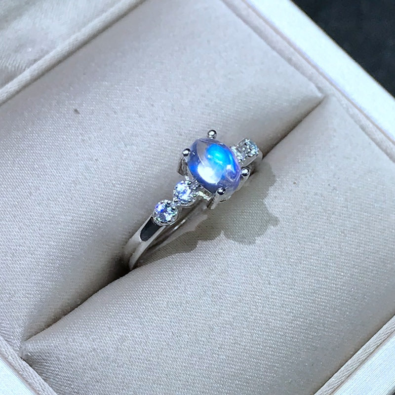 Inlaid Natural Blue Silver Moonstone Ring