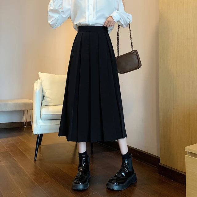 Korean Style Long Skirt Pleated Pink Skirts Women Fashion 2022 Spring Elegant A Line High Waisted Summer Midi White Skirt Girls