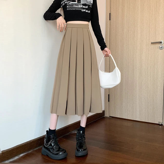 Korean Style Long Skirt Pleated Pink Skirts Women Fashion 2022 Spring Elegant A Line High Waisted Summer Midi White Skirt Girls