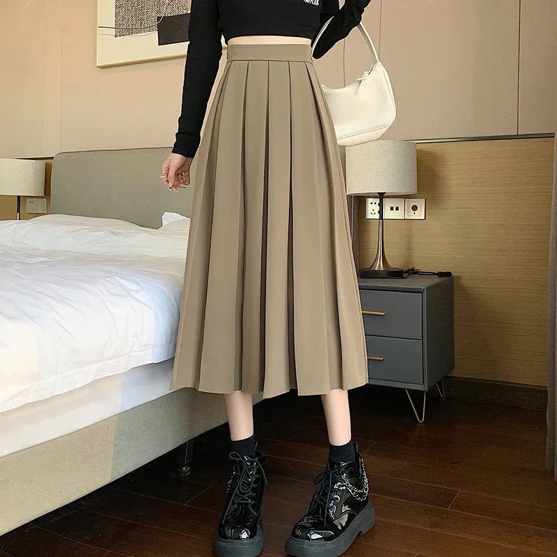 Korean Style Long Skirt Pleated Pink Skirts Women Fashion 2022 Spring Elegant A Line High Waisted Summer Midi White Skirt Girls