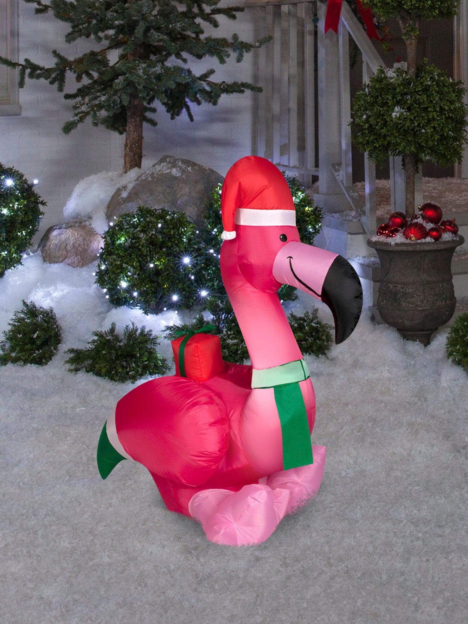 3.5 Foot Festive Flamingo Light Up Christmas Inflatable Lawn Decor