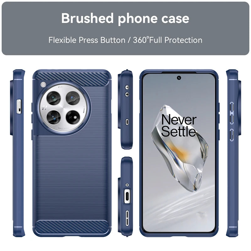 Soft Carbon Fiber Brushed Texture Rugged Shield Anti-Fingerprint Case for OnePlus 12