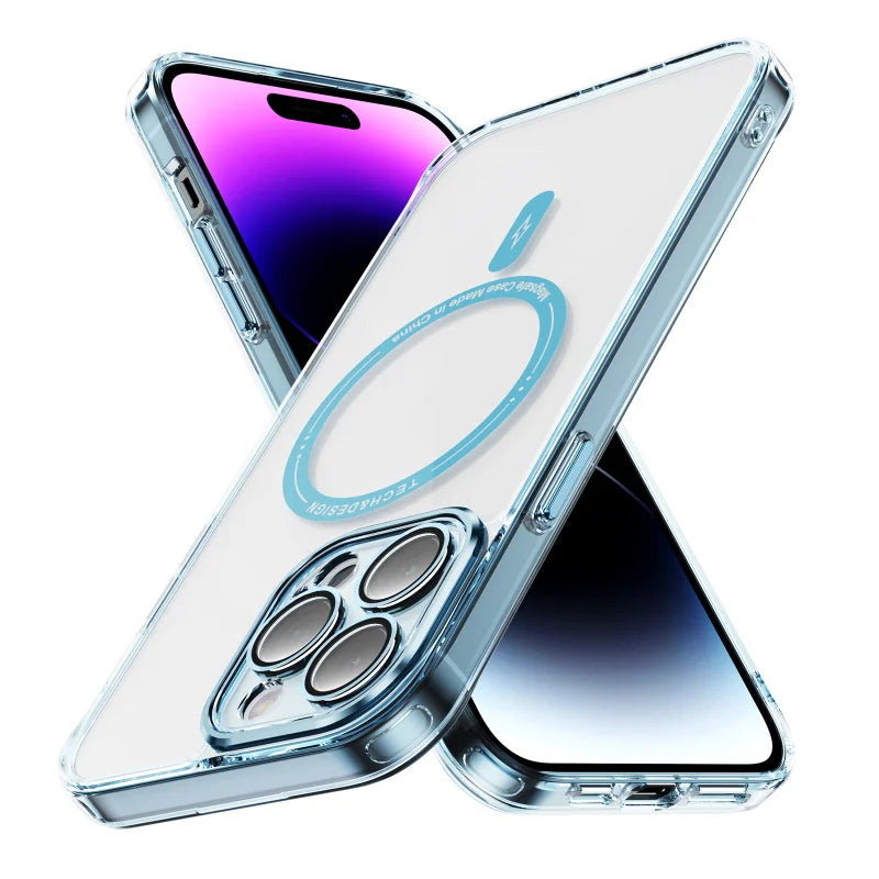 Ultra-Thin Magnetic Wireless Charging Transparent Phone Case with Lens Protection for iPhone 15 Series