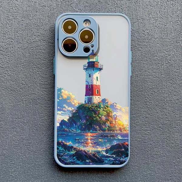 Abstract Lighthouse Design Shockproof Back Cover Phone Case for iPhone 15 Series