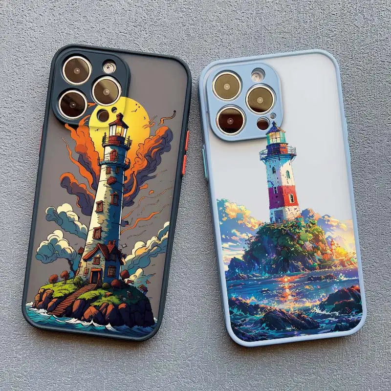 Abstract Lighthouse Design Shockproof Back Cover Phone Case for iPhone 15 Series