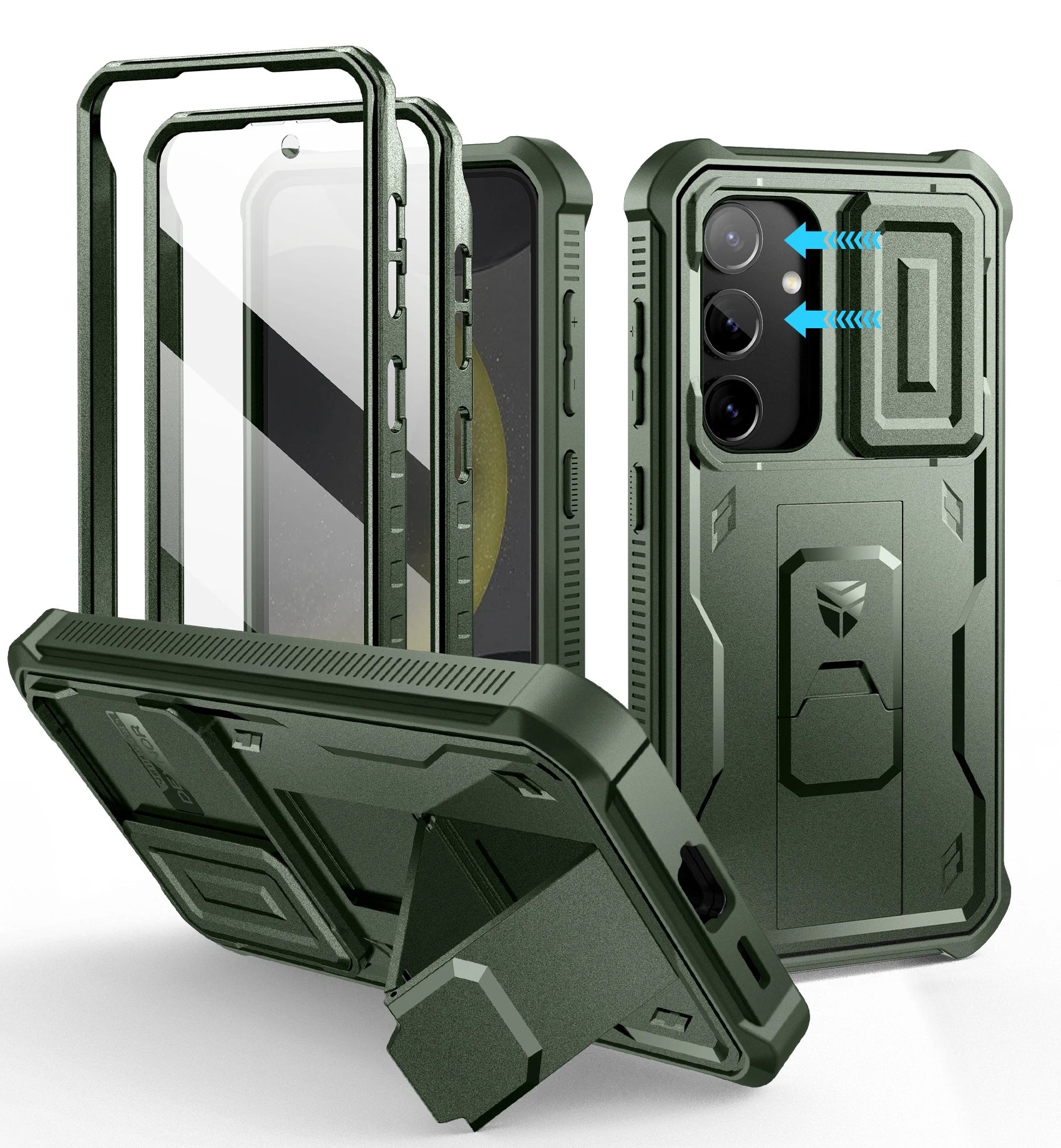 Full Body Rugged Case with Camera Cover & Built-in Screen Protector Kickstand for Samsung Galaxy S24