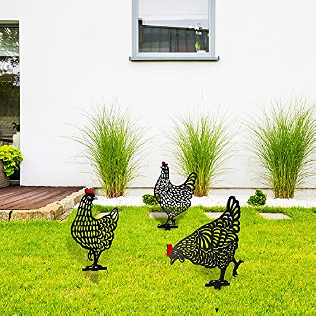 Chicken & Rooster Garden Stakes, Set of 3 Different Styles of Acrylic Chickens Silhouette Stakes