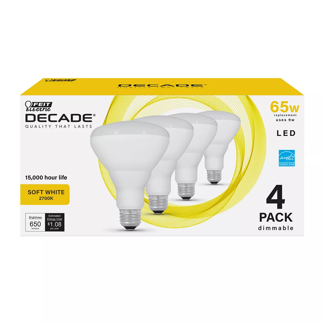 Feit Electric Decade 65W Equivalent LED BR30 Flood Light Bulb, 4 pk.