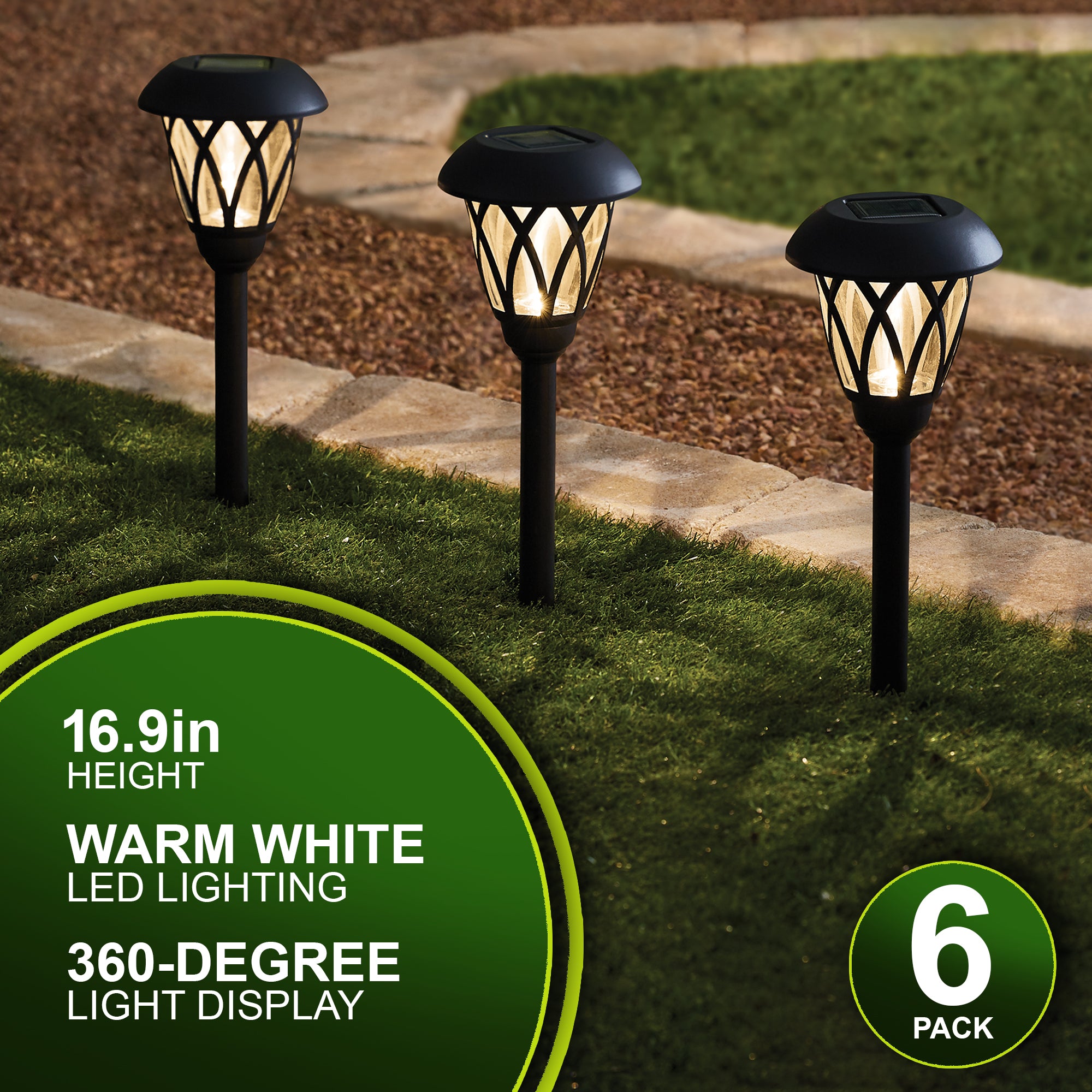Mainstays Solar LED Landscape Pathway Light with Glass Lens, 6 Count (8 Lumens)