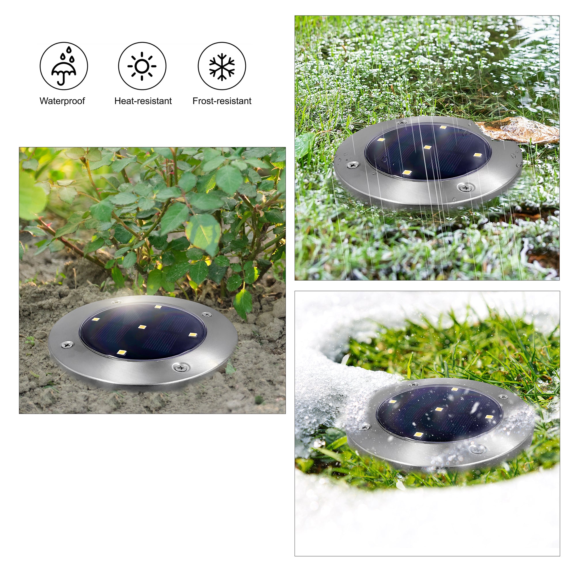 Mainstays Solar Powered Stainless Steel LED Landscape Disc Lights, 4 Count