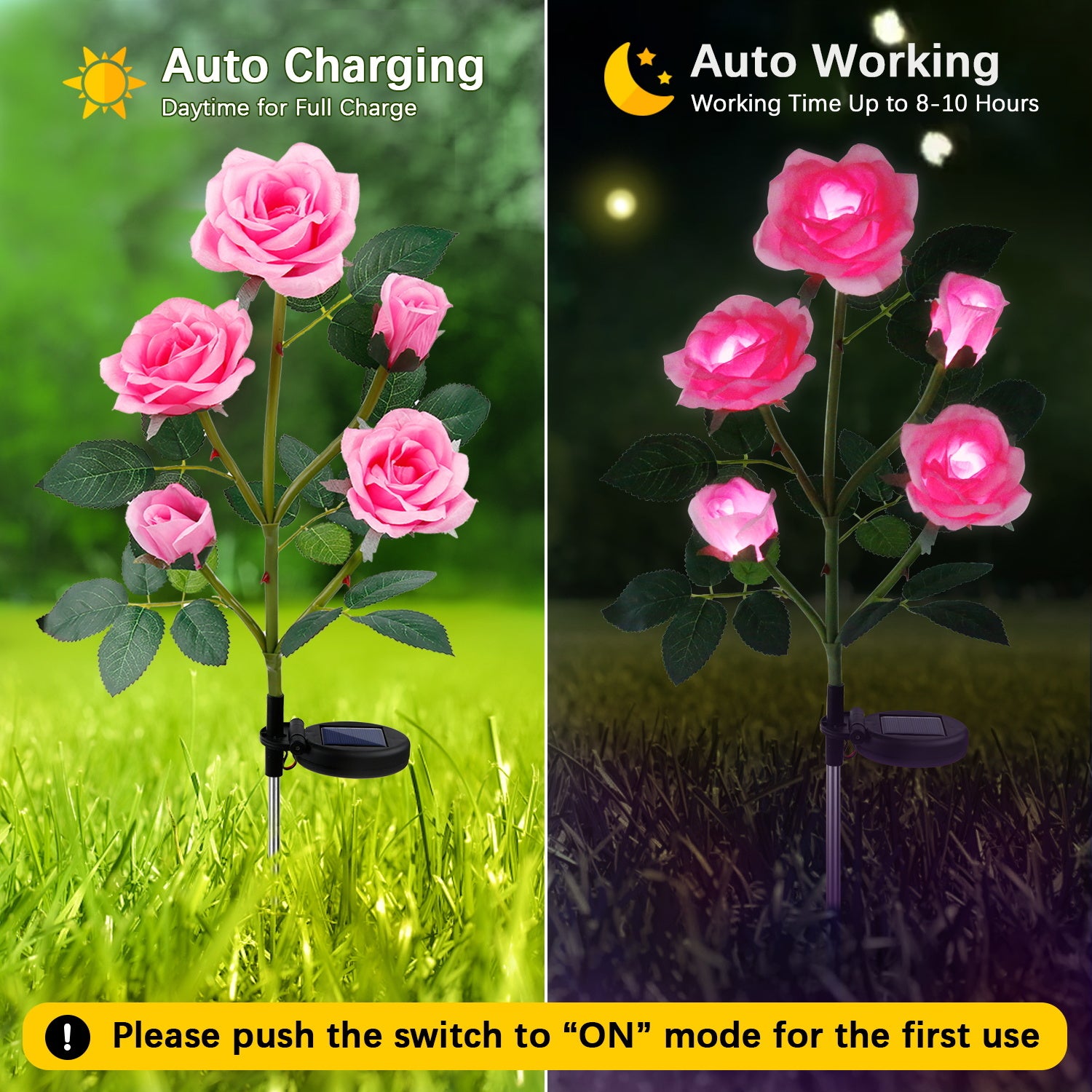 SHIKAN Solar LED Rose Lights Waterproof Stake Flower Lights