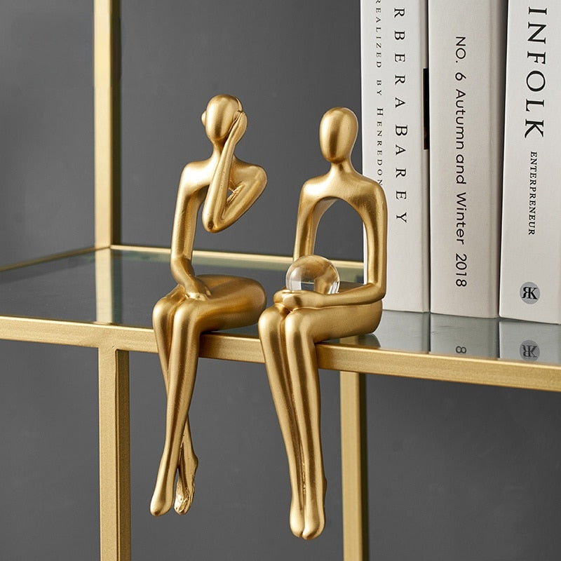 Gold Thinker Statue Abstract Art Sculpture,  Abstract Figures statues and sculptures