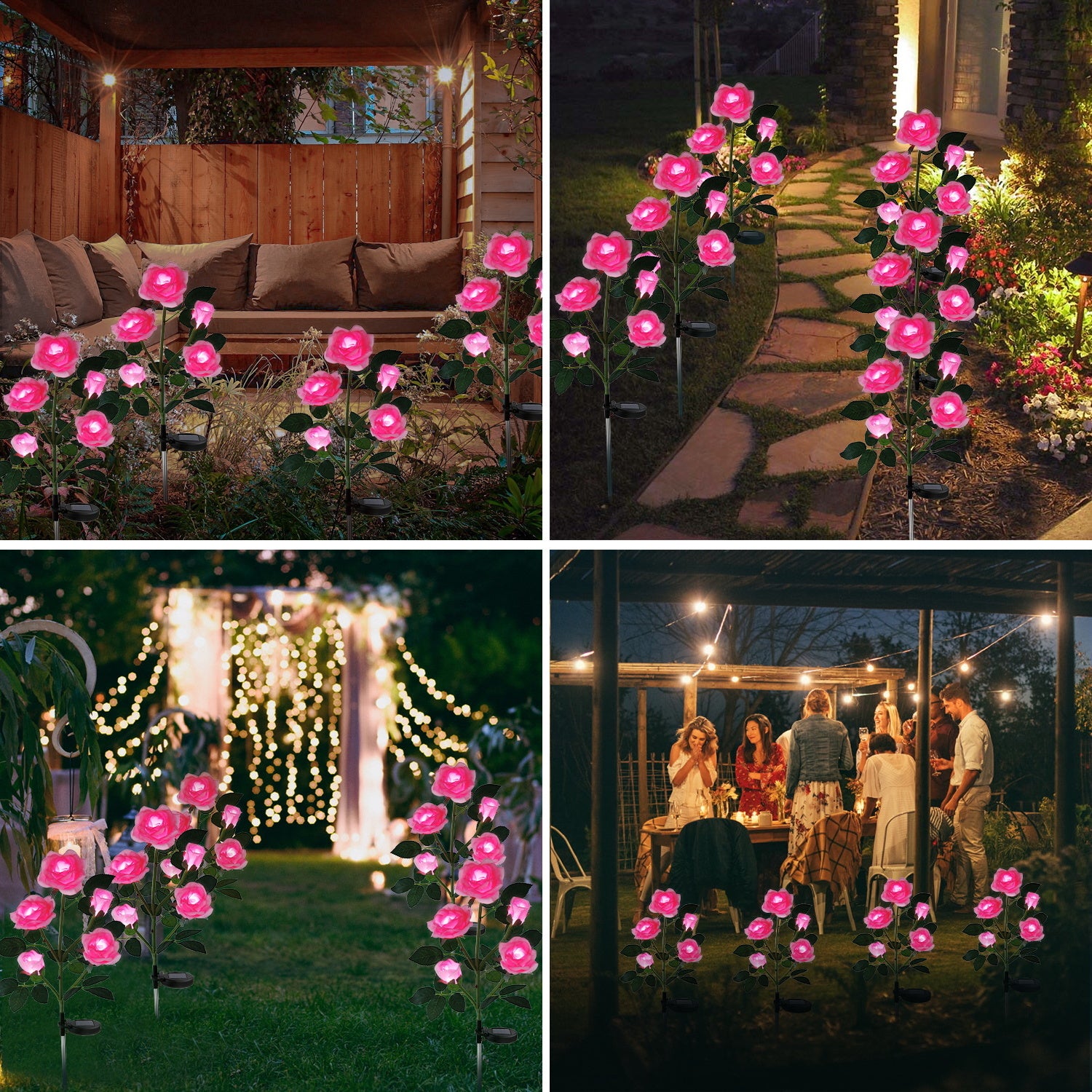 SHIKAN Solar LED Rose Lights Waterproof Stake Flower Lights