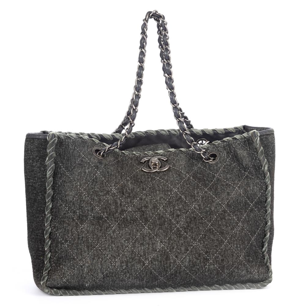 Chanel Gray Wool Felt Large CC Tote