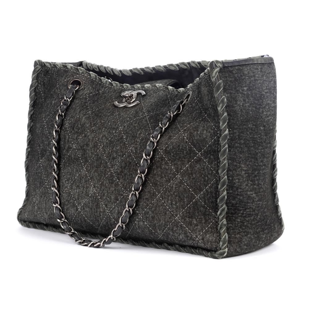 Chanel Gray Wool Felt Large CC Tote