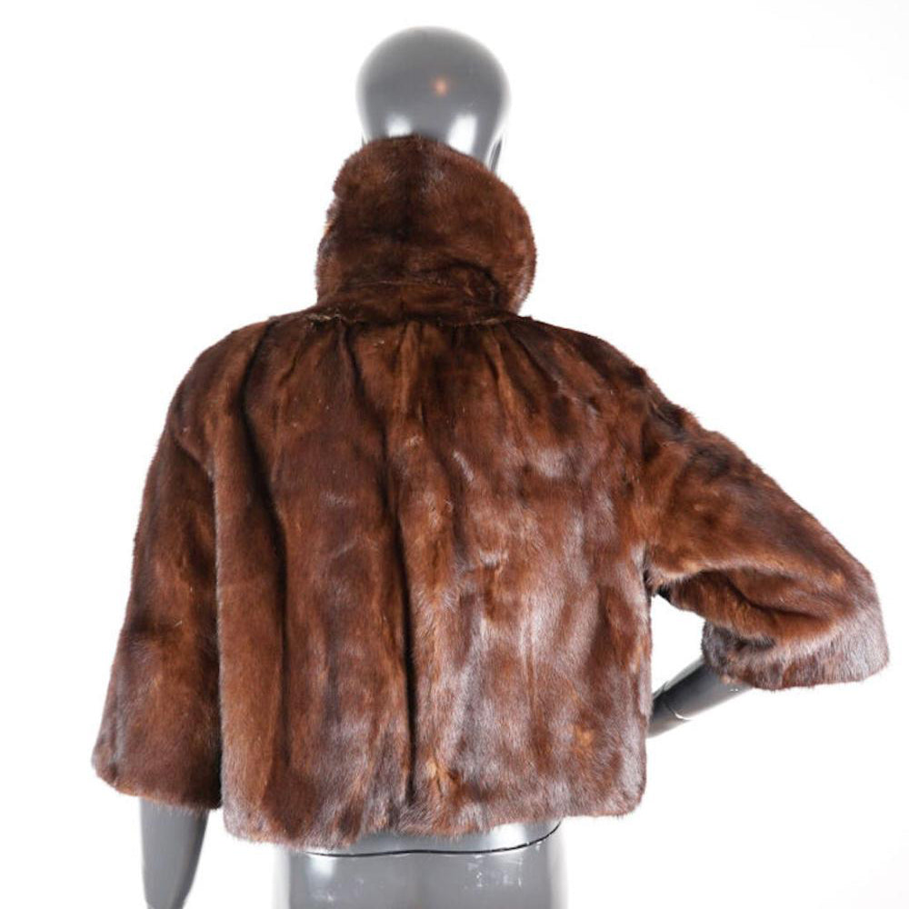 Elegance Brown Mink Fur Bolero Jacket - Size 38