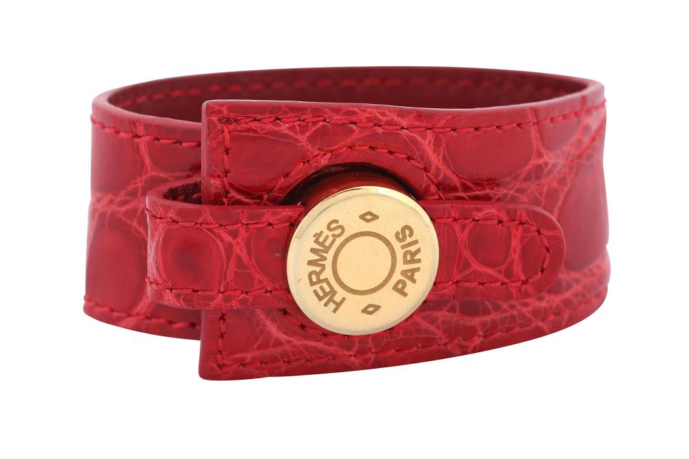 Hermes Red Crocodile Clous de Selle Cuff