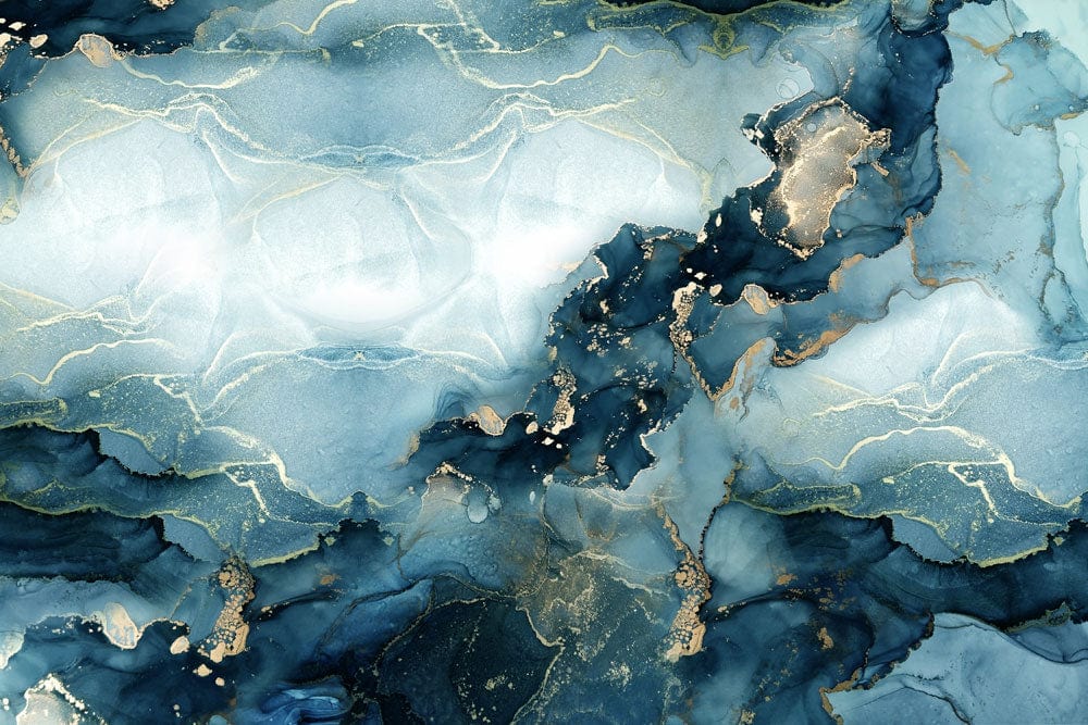 Bedroom Elegant Blue and Gold Marble Effect Mural Wallpaper - Luxurious ...
