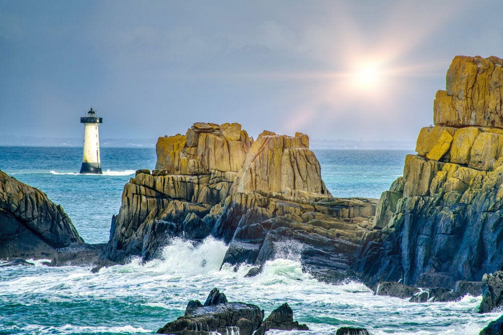 Lighthouse And Rocks Seaside Serenity Coastal Landscape Mural Wallpaper with Lighthouse and ...