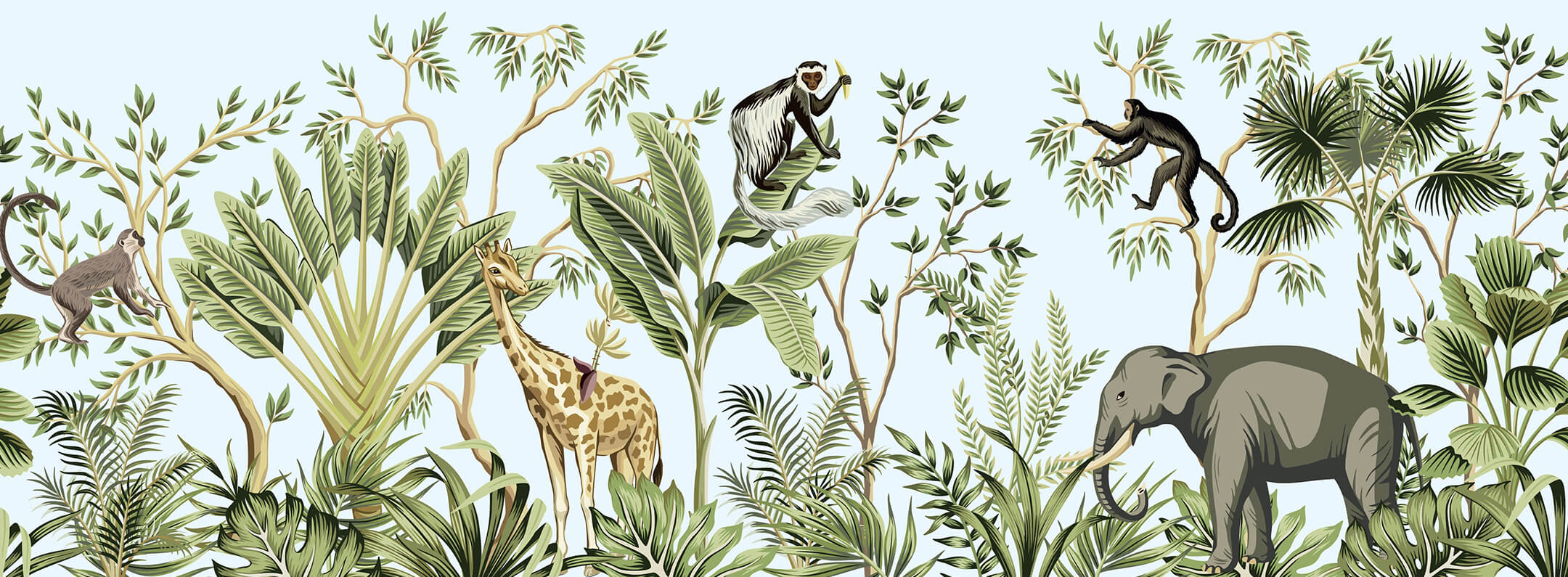 Animals In Jungle Wall Mural