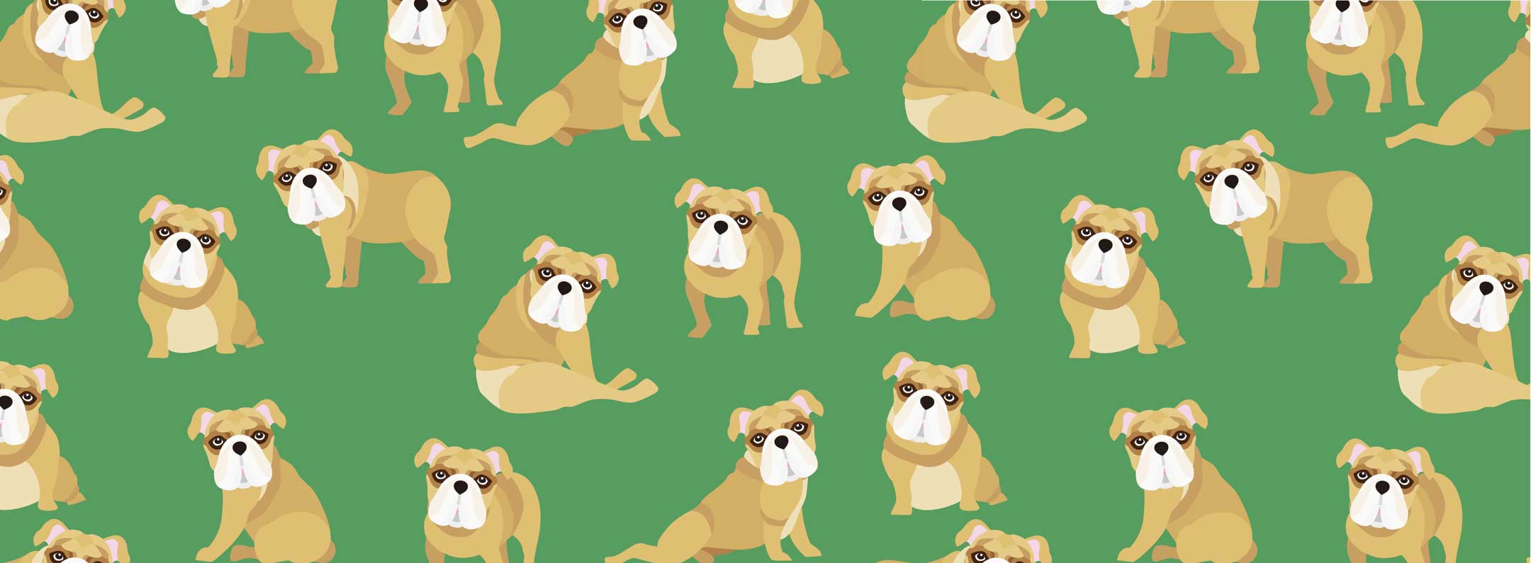 Charming British Bulldog Green Wallpaper - Playful Canine Pattern Design