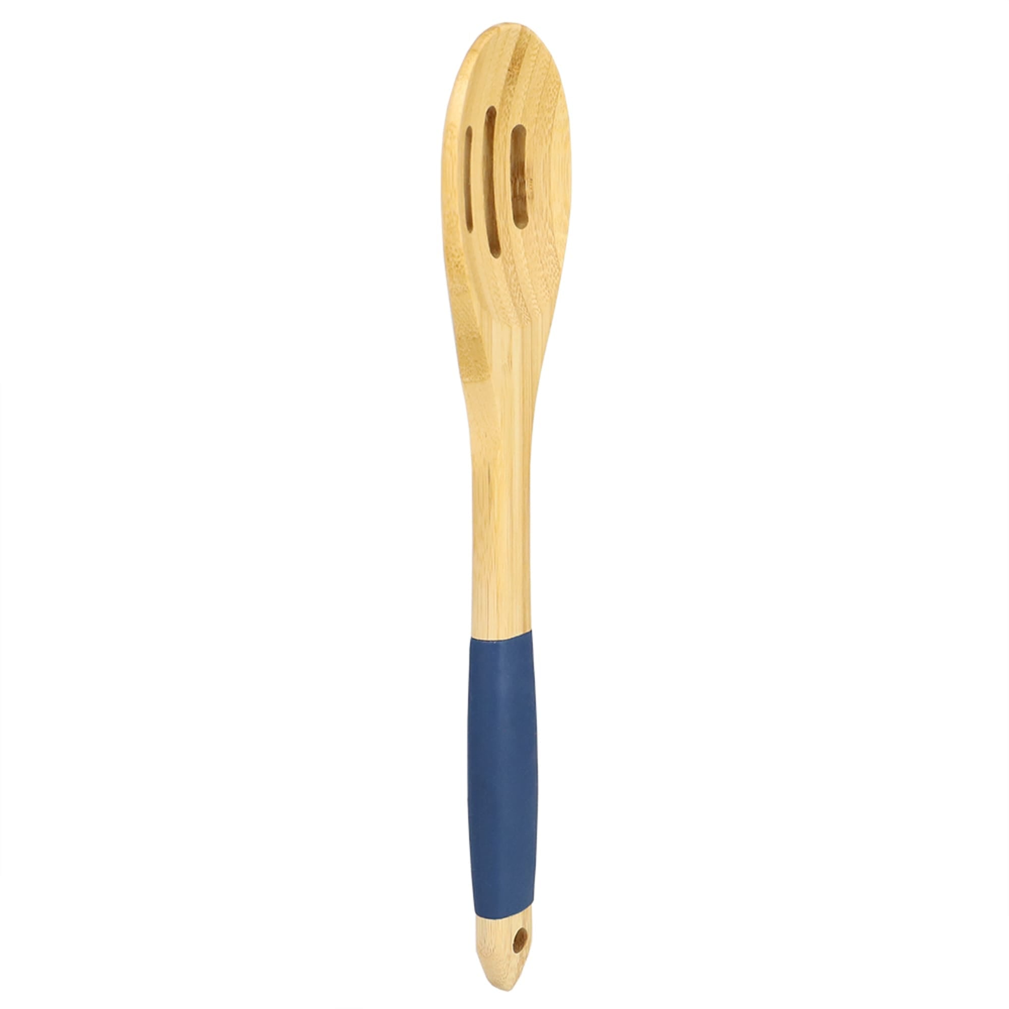 Slotted Bamboo Spoon with Indigo Silicone Handle