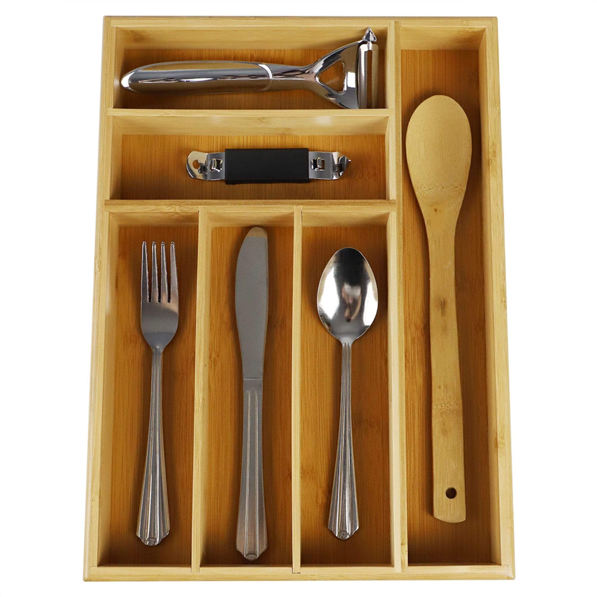 6 Compartment Bamboo Cutlery Tray, Natural