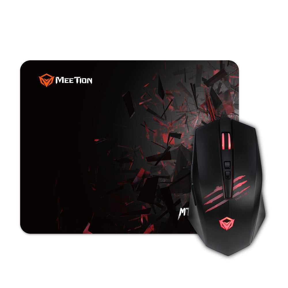 Meetion Mouse and Mousepad Combo Black Red and Backlit