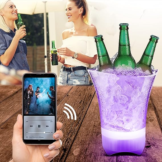 LumiCharge Lumi-Chill - Chilled Ice Bucket Wireless Speaker for  Water,Wine,drinks,4 Hours of Playtime, Perfect Bar Accessories for Home, Portable Ice Bucket, Collapsable with LED Party Light and Speaker