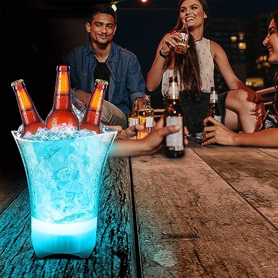 LumiCharge Lumi-Chill - Chilled Ice Bucket Wireless Speaker for  Water,Wine,drinks,4 Hours of Playtime, Perfect Bar Accessories for Home, Portable Ice Bucket, Collapsable with LED Party Light and Speaker