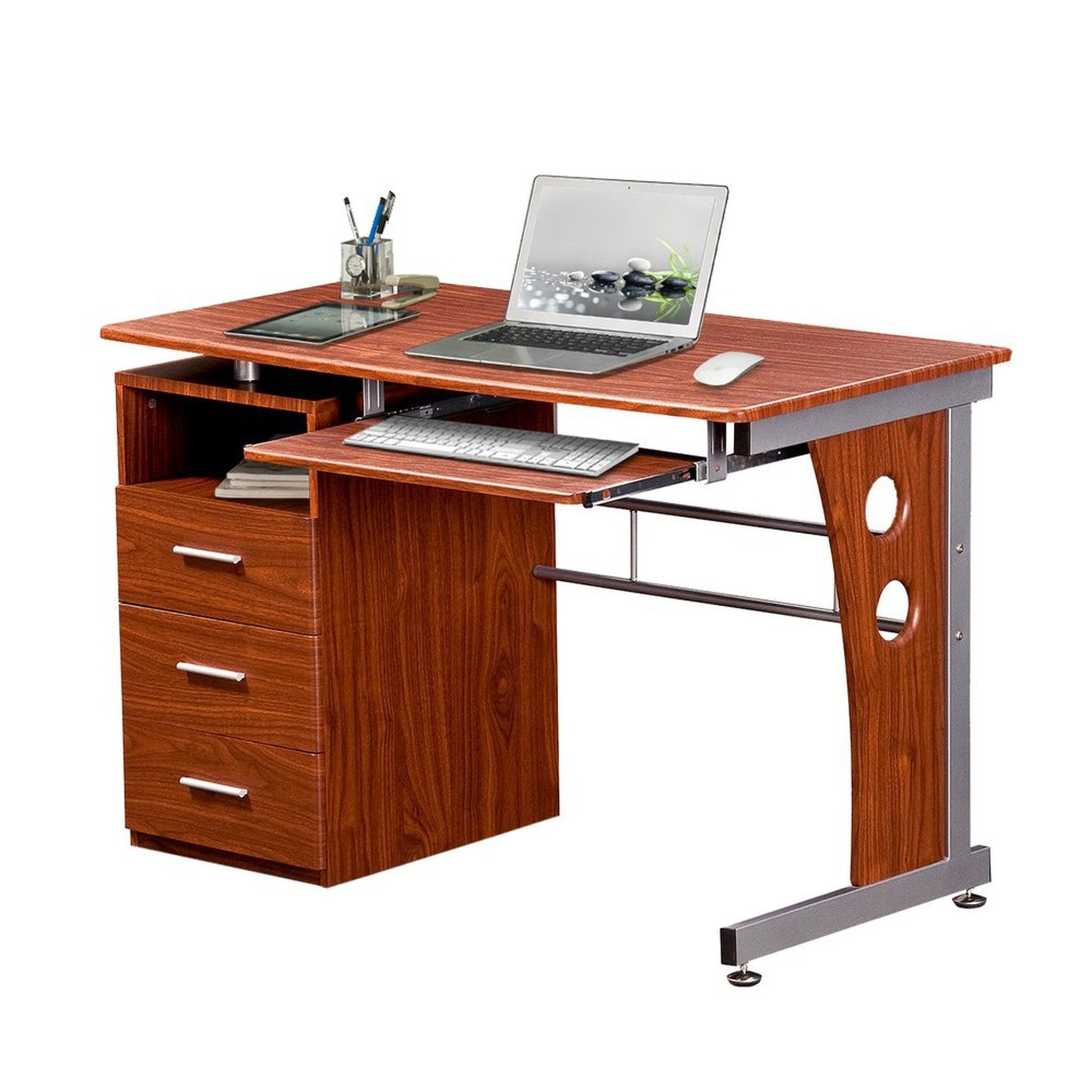 Techni Mobili Computer Desk with Ample Storage, Mahogany