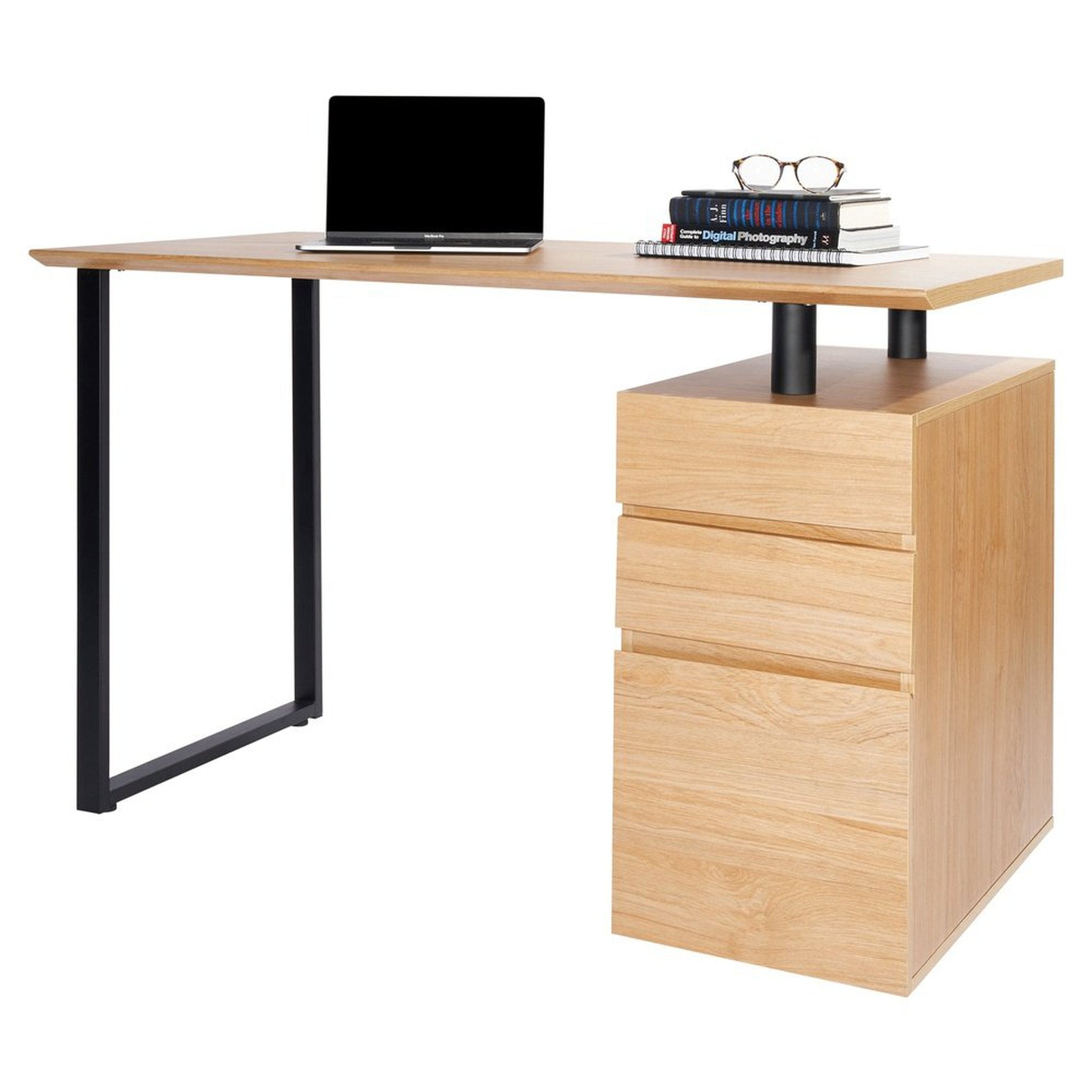 Techni Mobili Computer Desk with Storage and File Cabinet, Pine